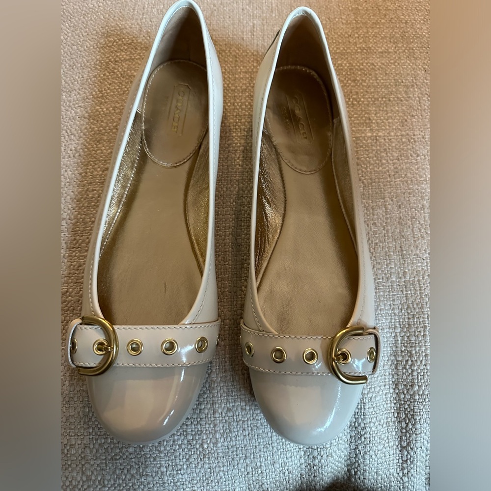 Coach Ivory Patten Leather Flats - Size 10M